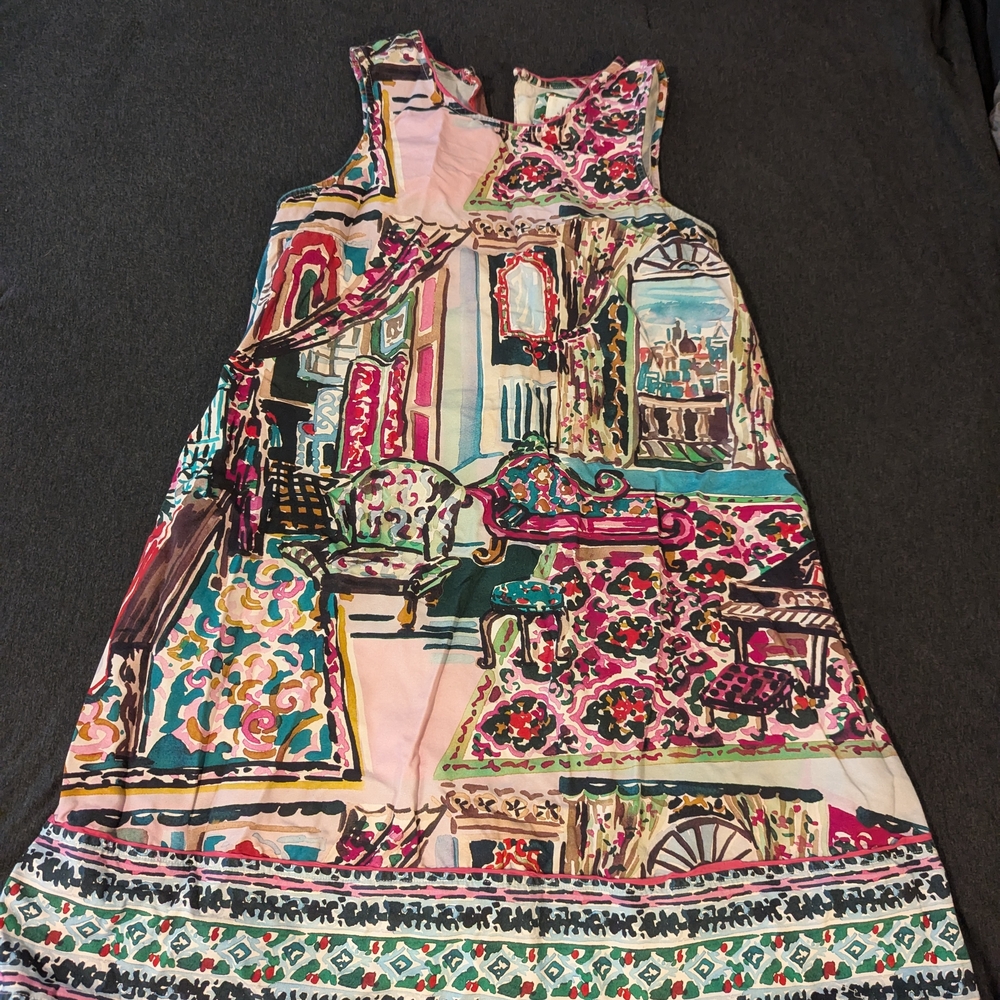 Anthropologie Pink Teal Multicolor Printed Sleeveless Dress